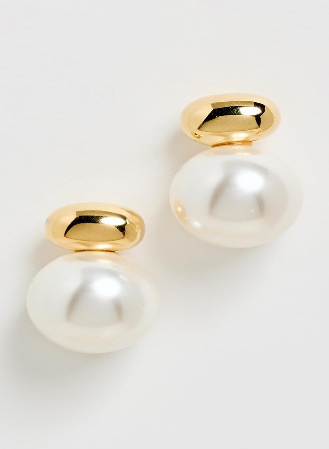 SHASHI Women's Gold Pearl Stud Drop Earrings, Pearl, One Size - Image 1