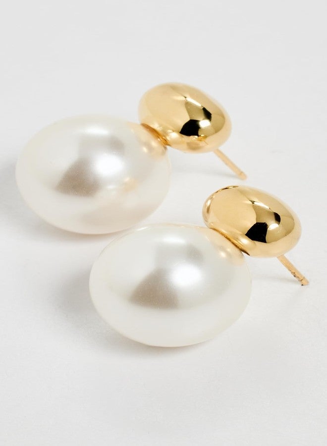 SHASHI Women's Gold Pearl Stud Drop Earrings, Pearl, One Size - Image 2
