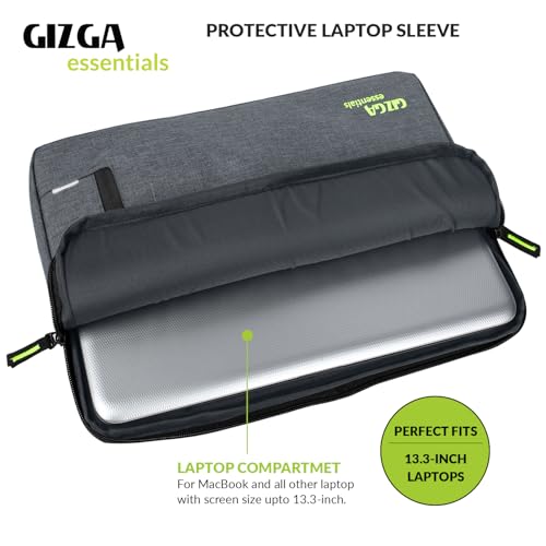 Gizga Essentials 13.3 Inch Laptop Sleeve Case Cover Bag with Extra Pouch & Front Pocket | Slim & Water-Resistant Nylon Fabric with Shockproof Foam Padding, Soft Lining & Premium Zipper Closure (Grey) - Image 2