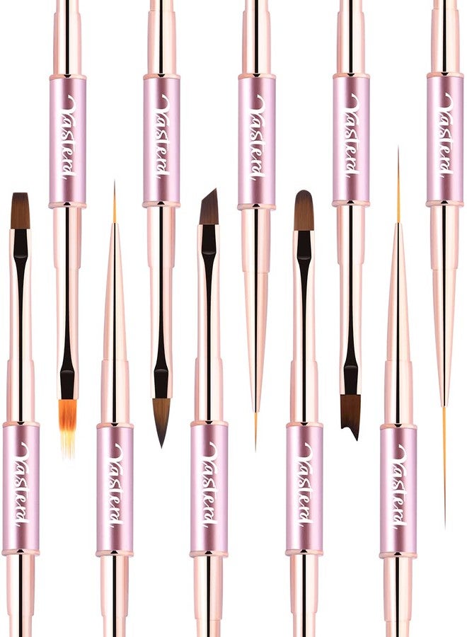 Yasterd Nail Art Brushes Set Double-Ended Nail Art Tools with Nail Extension Gel Brush, Builder Gel Brush, Nail Art Liner Brush and 3D Nail Art Decorations Brush for Salon at Home DIY Manicure Set of 5Pcs - Image 2