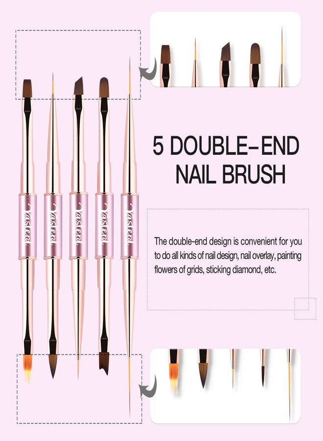 Yasterd Nail Art Brushes Set Double-Ended Nail Art Tools with Nail Extension Gel Brush, Builder Gel Brush, Nail Art Liner Brush and 3D Nail Art Decorations Brush for Salon at Home DIY Manicure Set of 5Pcs - Image 3
