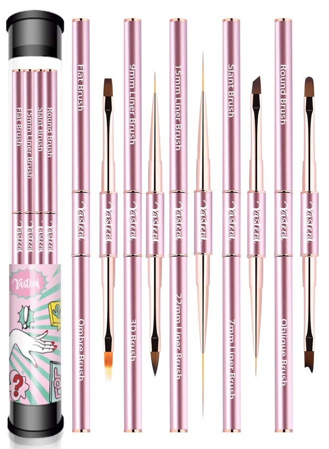 Yasterd Nail Art Brushes Set Double-Ended Nail Art Tools with Nail Extension Gel Brush, Builder Gel Brush, Nail Art Liner Brush and 3D Nail Art Decorations Brush for Salon at Home DIY Manicure Set of 5Pcs - Image 1