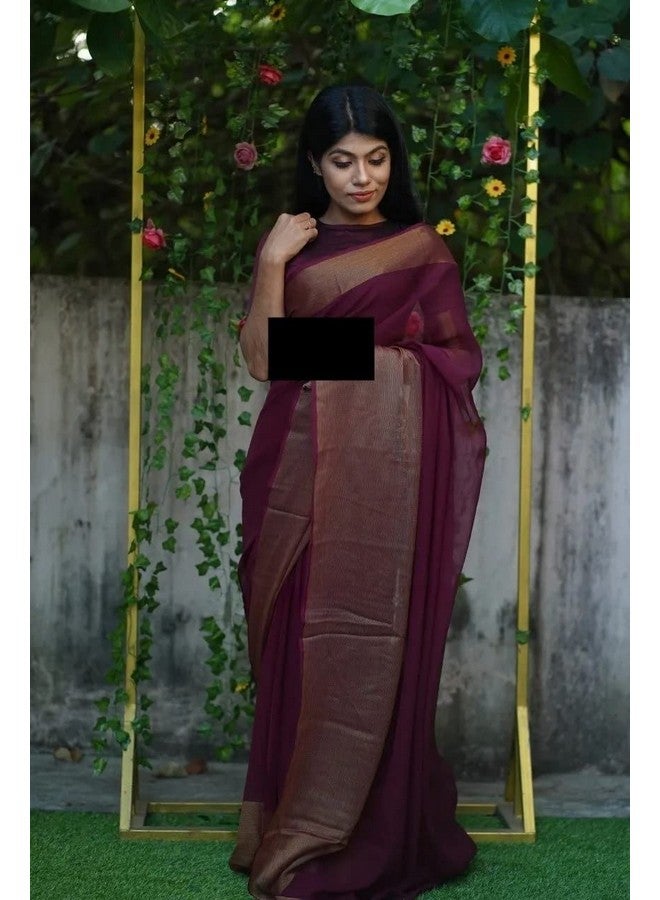 Sidhidata Women's Chiffon Ready To Wear one Minute Saree With Unstitched Blouse Piece (Chiffon Patta Wine_Wine_Free Size) - Image 5