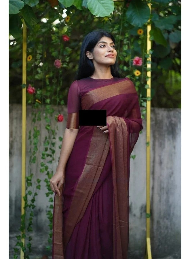 Sidhidata Women's Chiffon Ready To Wear one Minute Saree With Unstitched Blouse Piece (Chiffon Patta Wine_Wine_Free Size) - Image 3
