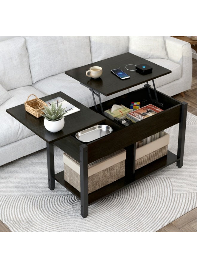 Lift Top Coffee Table with Storage, Multifunctional Living Room Table with Hidden Compartment & Open Shelf for Small Spaces, Black（SJZ120） - Image 1
