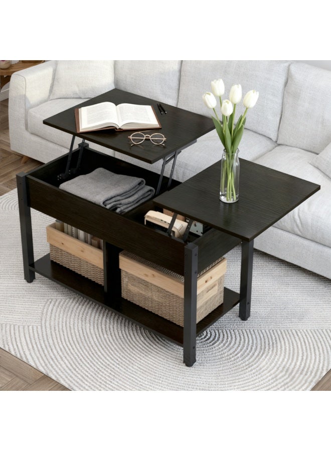 Lift Top Coffee Table with Storage, Multifunctional Living Room Table with Hidden Compartment & Open Shelf for Small Spaces, Black（SJZ120） - Image 2