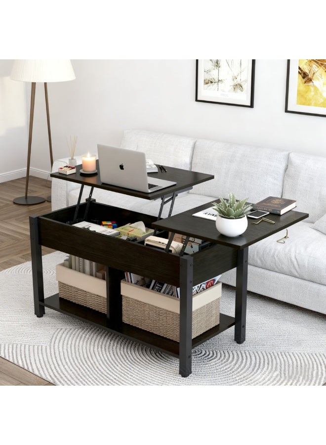Lift Top Coffee Table with Storage, Multifunctional Living Room Table with Hidden Compartment & Open Shelf for Small Spaces, Black（SJZ120） - Image 3