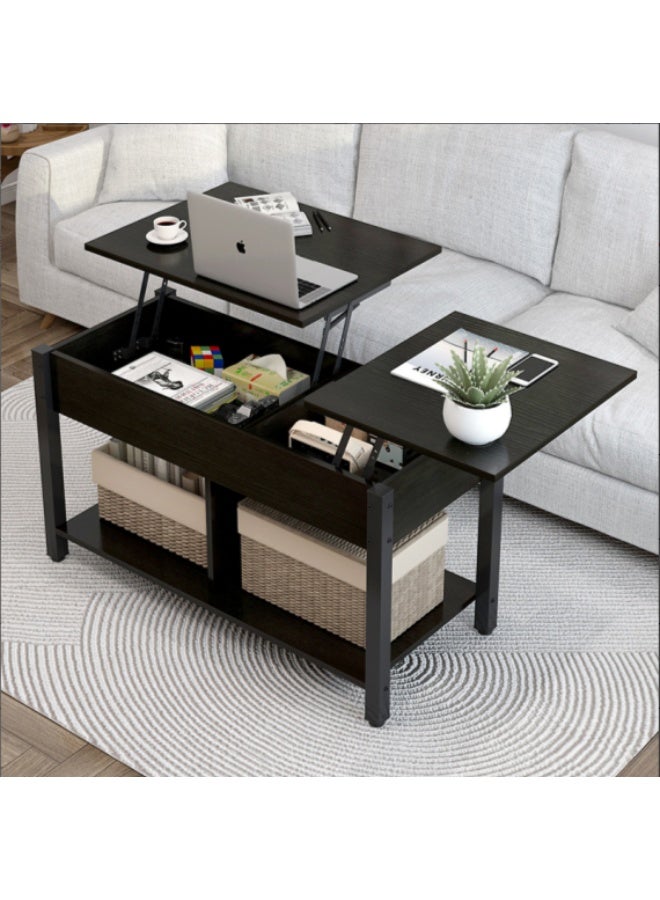 Lift Top Coffee Table with Storage, Multifunctional Living Room Table with Hidden Compartment & Open Shelf for Small Spaces, Black（SJZ120） - Image 4