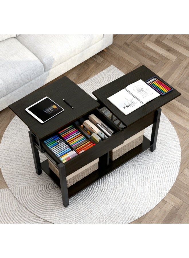 Lift Top Coffee Table with Storage, Multifunctional Living Room Table with Hidden Compartment & Open Shelf for Small Spaces, Black（SJZ120） - Image 5