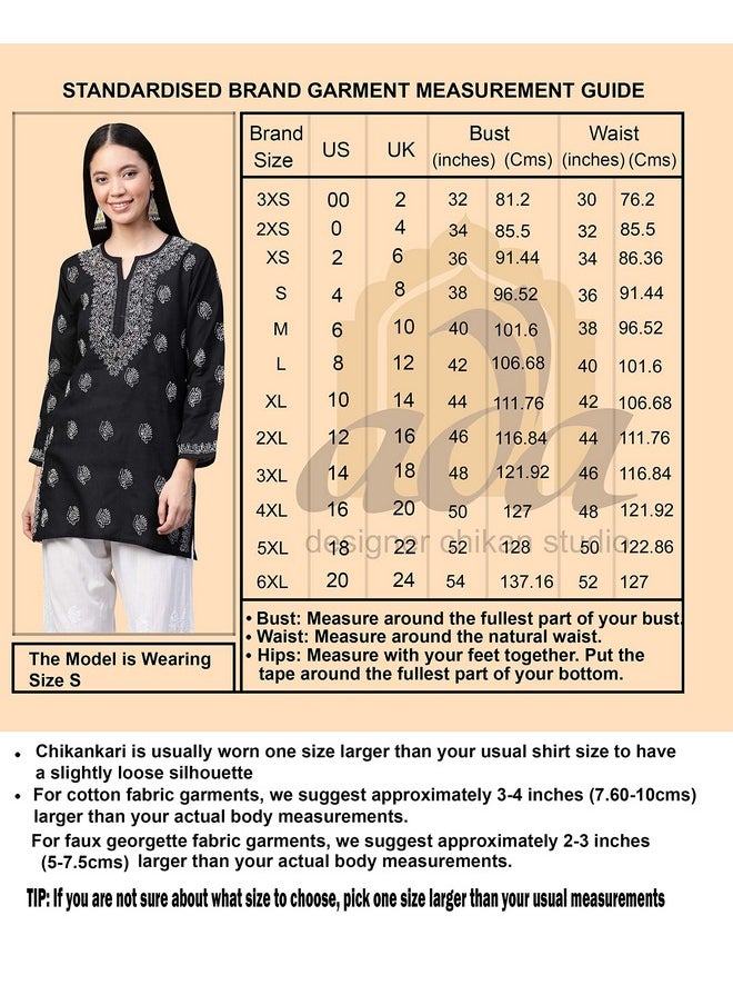 ADA - Ada Hand Embroidery Lucknowi Chikankari Pure Cotton Short Kurti Top for Women A411139 White (M) - Image 1