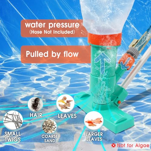 POOLWHALE Premium Pool Vacuum Jet Underwater Cleaner, 3 Scrub Brushes, 2 Fine Mesh Bags, 6 Section Telescopic Pole of 56.5" and Handle - for Above Ground Pools,Spas & Ponds - Image 5