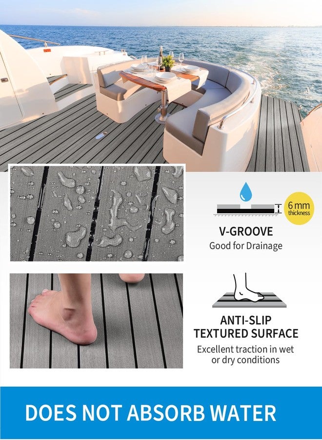 OCEANBROAD Boat Flooring EVA Foam Self-Adhesive 48''x16.8'' Faux Teak Marine Boat Decking Sheet for Jon Boats Yacht Floor, Gray with Black Seam Lines - Image 4