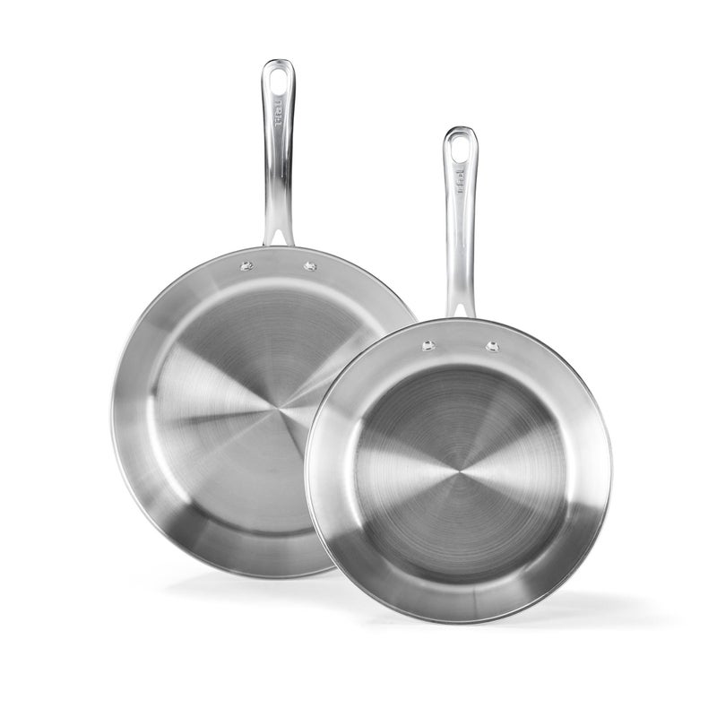 T-Fal Gourmet 11" & 12" Stainless Steel Pan Set, Induction Compatible, Dishwasher Safe, Oven Safe to 500Â°F, Skillet Set, Frying Pans, Silver - Image 1
