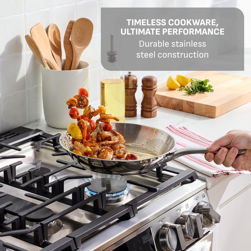 T-Fal Gourmet 11" & 12" Stainless Steel Pan Set, Induction Compatible, Dishwasher Safe, Oven Safe to 500Â°F, Skillet Set, Frying Pans, Silver - Image 2