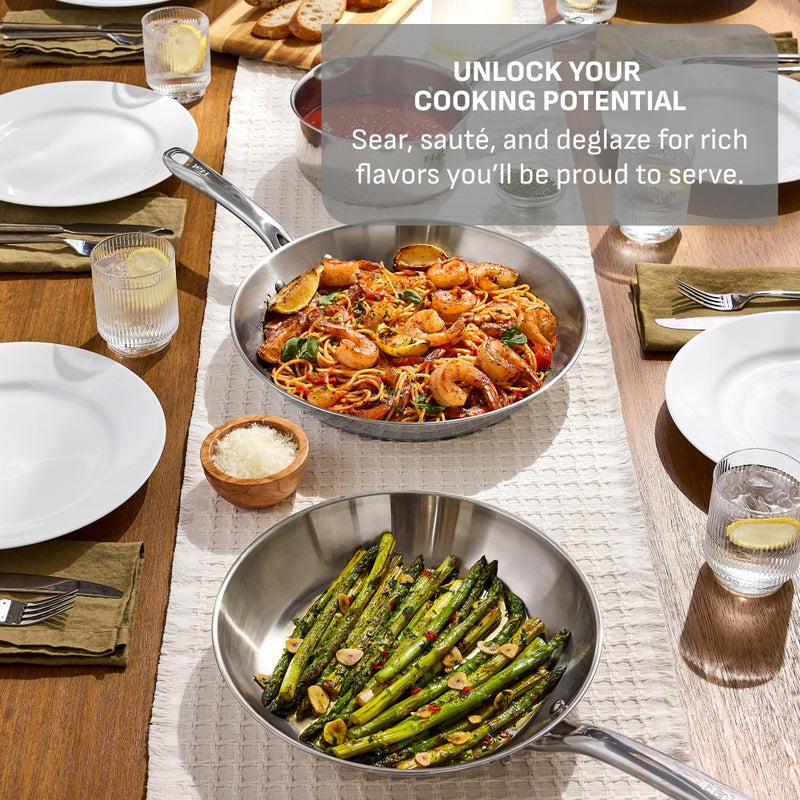 T-Fal Gourmet 11" & 12" Stainless Steel Pan Set, Induction Compatible, Dishwasher Safe, Oven Safe to 500Â°F, Skillet Set, Frying Pans, Silver - Image 3