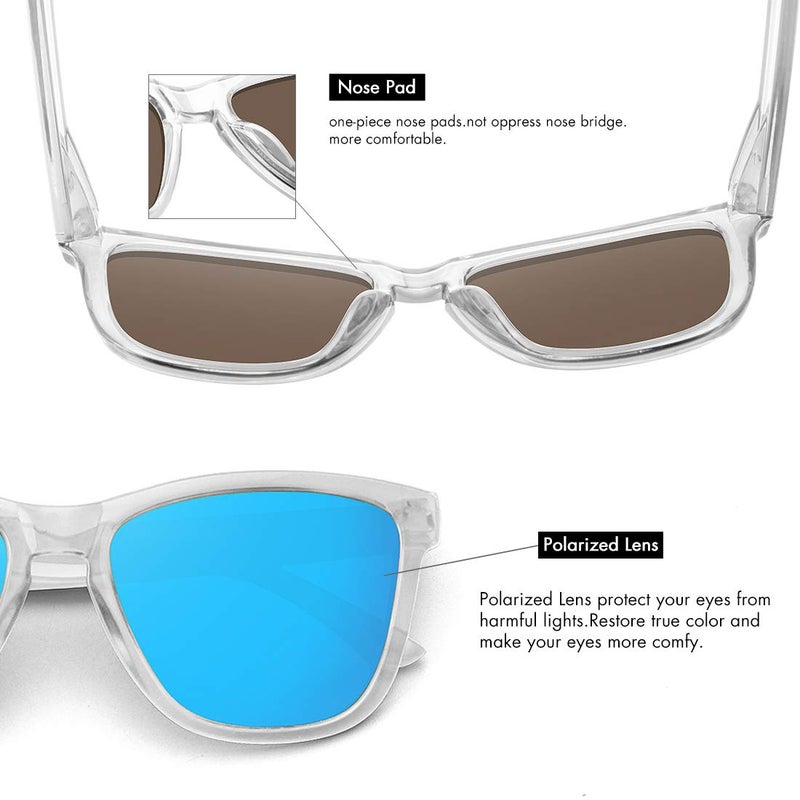 MEETSUN Polarized Sunglasses for Women Men Classic Retro Designer Style (Clear Frame/BLue Mirrored Lens, 54) - Image 5