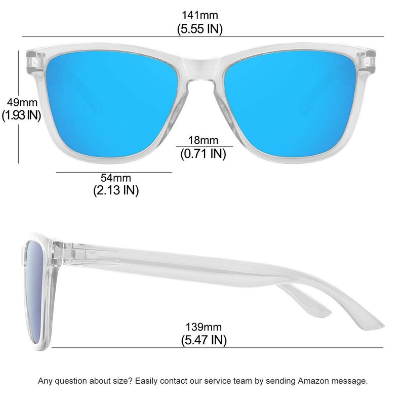 MEETSUN Polarized Sunglasses for Women Men Classic Retro Designer Style (Clear Frame/BLue Mirrored Lens, 54) - Image 4