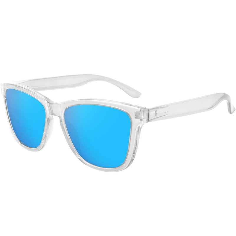 MEETSUN Polarized Sunglasses for Women Men Classic Retro Designer Style (Clear Frame/BLue Mirrored Lens, 54) - Image 2