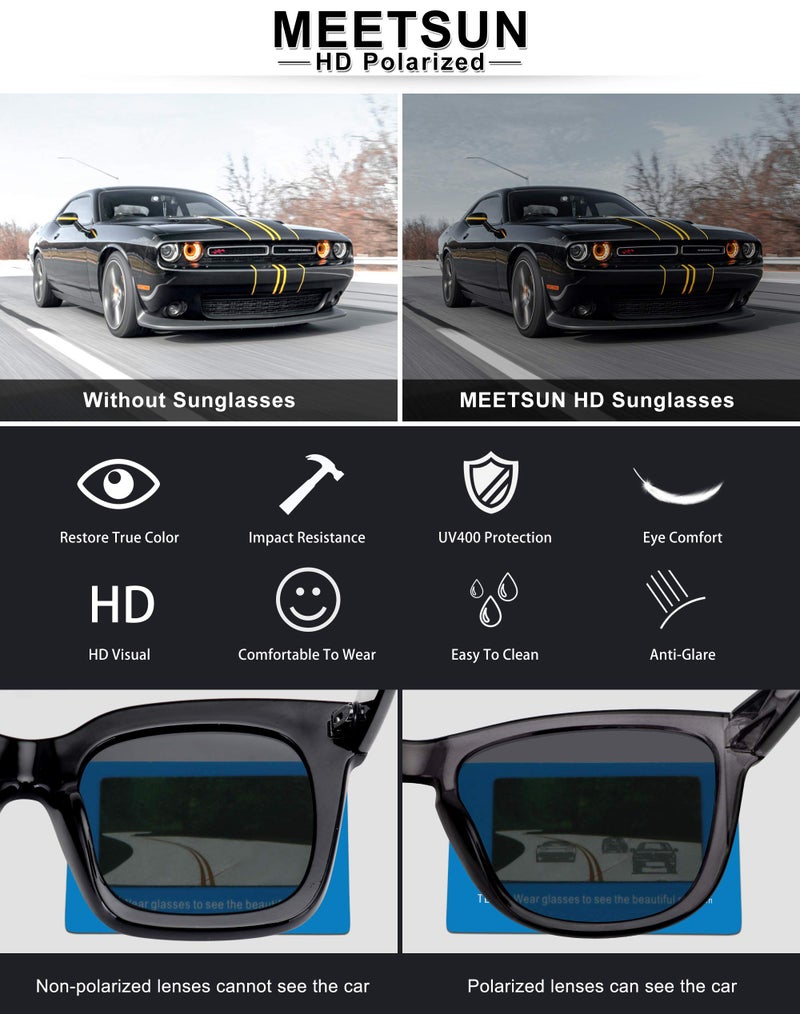 MEETSUN Polarized Sunglasses for Women Men Classic Retro Designer Style (Clear Frame/BLue Mirrored Lens, 54) - Image 3