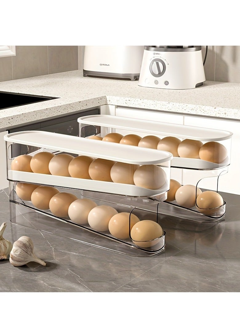 Double layer egg rack, refrigeDouble Layer Automatic Rolling Egg Rack - Refrigerator Egg Storage Organizer, Egg Dispenserrator automatic rolling double layer egg rack, refrigerator egg dispenser. - Image 1