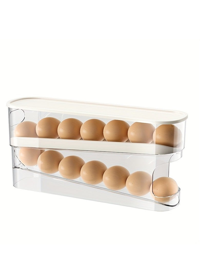 Double layer egg rack, refrigeDouble Layer Automatic Rolling Egg Rack - Refrigerator Egg Storage Organizer, Egg Dispenserrator automatic rolling double layer egg rack, refrigerator egg dispenser. - Image 2