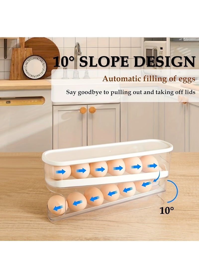Double layer egg rack, refrigeDouble Layer Automatic Rolling Egg Rack - Refrigerator Egg Storage Organizer, Egg Dispenserrator automatic rolling double layer egg rack, refrigerator egg dispenser. - Image 3