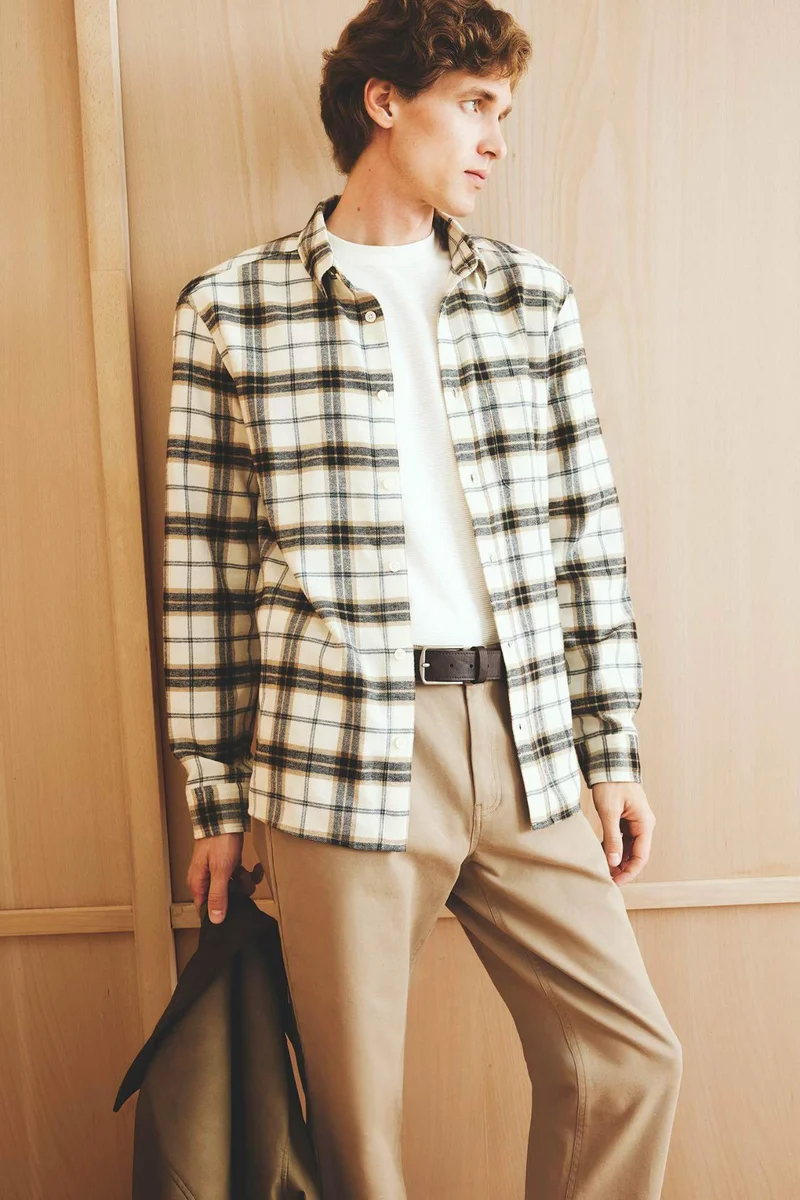 DeFacto Regular Fit Polo Collar Plaid Cotton Long Sleeve Shirt