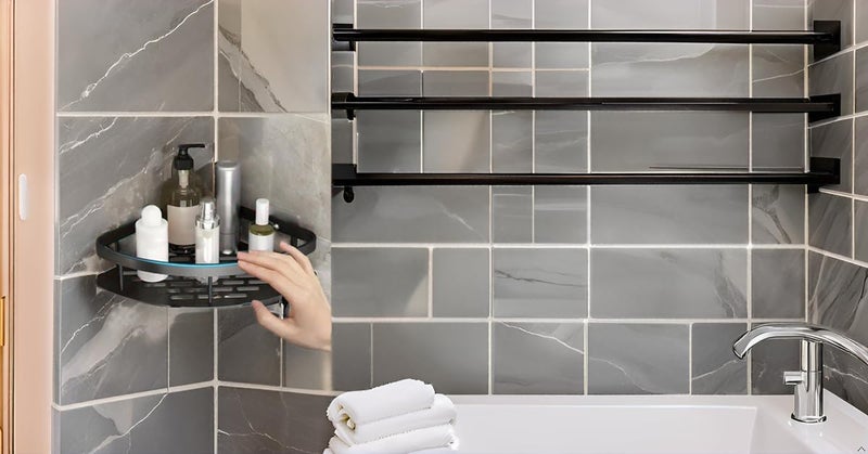 Luximal Premium Aluminium Self-Adhesive Corner ShelfHeavy-Duty Rustproof Wall-Mounted Shelf Modern Multipurpose Stylish Durable Storage Waterproof Washroom No-Drill Elegant Accessories (Black) - Image 5