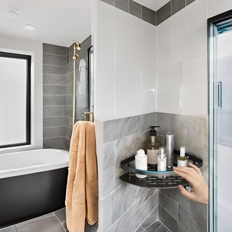 Luximal Premium Aluminium Self-Adhesive Corner ShelfHeavy-Duty Rustproof Wall-Mounted Shelf Modern Multipurpose Stylish Durable Storage Waterproof Washroom No-Drill Elegant Accessories (Black) - Image 3