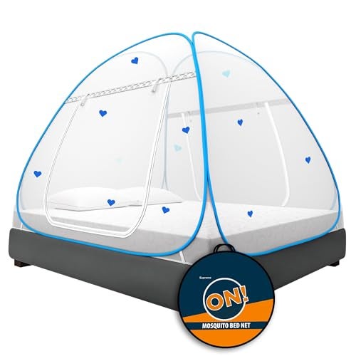 KOLAR Supreme On Mosquito Net for Double Bed | Polyester | Queen Size Foldable Machardani with Heart Design |Strong and Durable|Tent Type Corrosion Resistant - Image 1