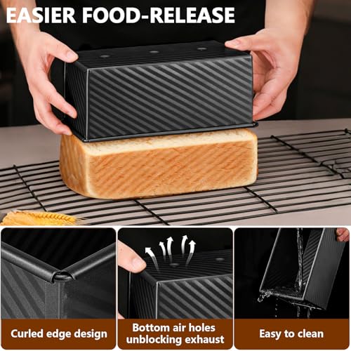 Shinsin Pullman Loaf Pan with Lid 13x4, 2.2 lb Dough Capacity Bread Loaf Pan, PFTE and PFOA-Free, Healthy Baking for Homemade Sourdough & Sandwich Bread, Nonstick & Easy Clean (Black) - Image 4