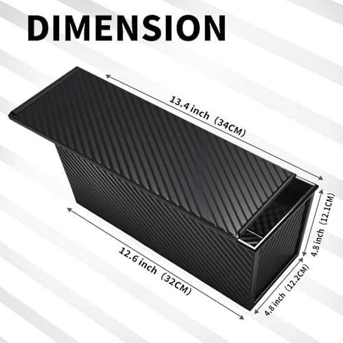 Shinsin Pullman Loaf Pan with Lid 13x4, 2.2 lb Dough Capacity Bread Loaf Pan, PFTE and PFOA-Free, Healthy Baking for Homemade Sourdough & Sandwich Bread, Nonstick & Easy Clean (Black) - Image 2
