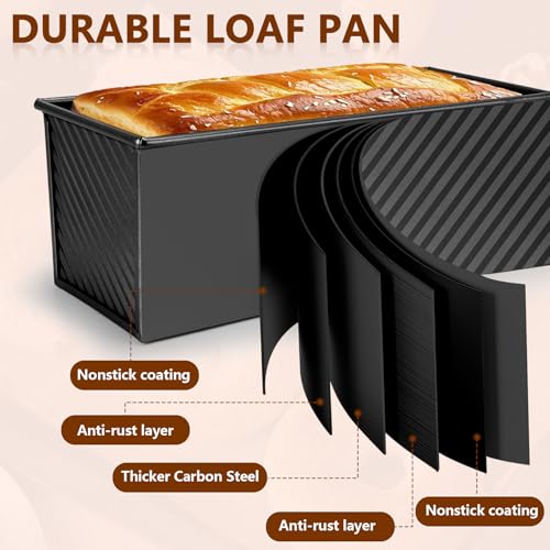 Shinsin Pullman Loaf Pan with Lid 13x4, 2.2 lb Dough Capacity Bread Loaf Pan, PFTE and PFOA-Free, Healthy Baking for Homemade Sourdough & Sandwich Bread, Nonstick & Easy Clean (Black) - Image 3