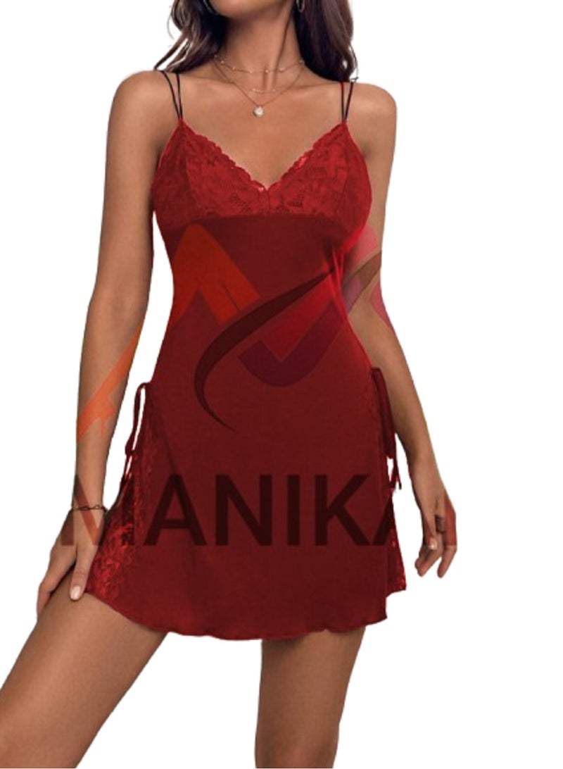 Women's Short Lingerie Set with Side Openings Sleeveless and Open Bust Decorated with a Bow.  - Image 1