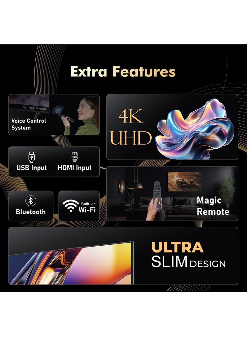 اس بي جي تلفزيون SPJ الذكي بتقنية 4K Ultra HD مقاس 65 بوصة بتقنية WebOS LED مع حوامل جدارية، صوت دولبي، جهاز تحكم عن بعد سحري، Apple AirPlay، واي فاي، منافذ HDMI وUSB، نتفليكس، يوتيوب، تويتش، أسود - Image 2