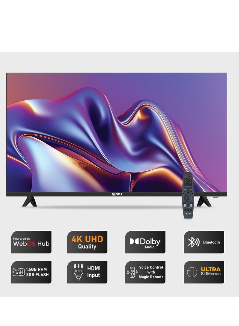 اس بي جي تلفزيون SPJ الذكي بتقنية 4K Ultra HD مقاس 65 بوصة بتقنية WebOS LED مع حوامل جدارية، صوت دولبي، جهاز تحكم عن بعد سحري، Apple AirPlay، واي فاي، منافذ HDMI وUSB، نتفليكس، يوتيوب، تويتش، أسود - Image 3