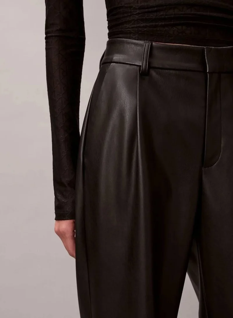 Calvin Klein Black Faux Leather Pleated Trousers for Women | Best Price UAE