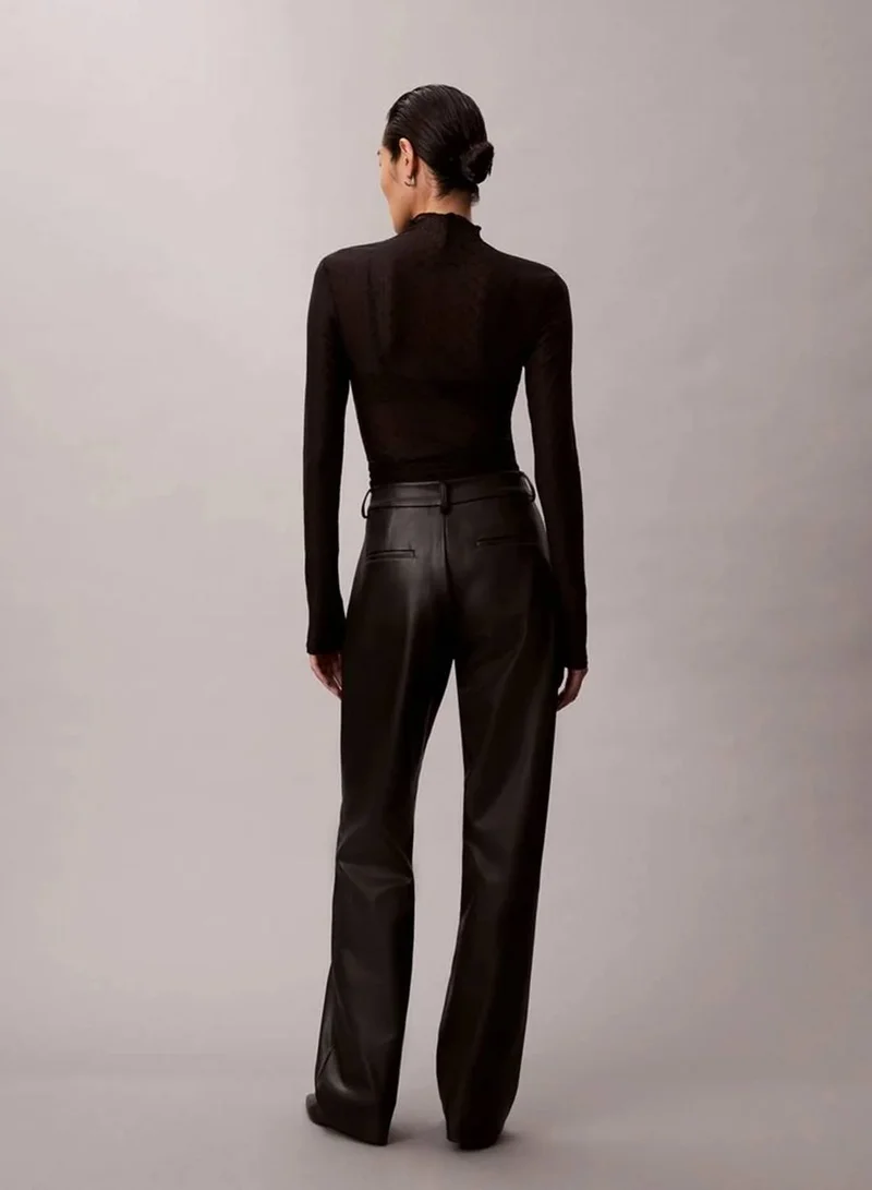 Calvin Klein Black Faux Leather Pleated Trousers for Women | Best Price UAE