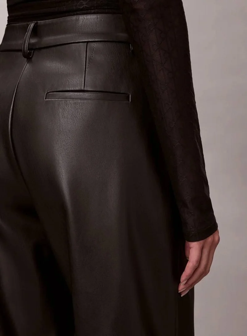 Calvin Klein Black Faux Leather Pleated Trousers for Women | Best Price UAE