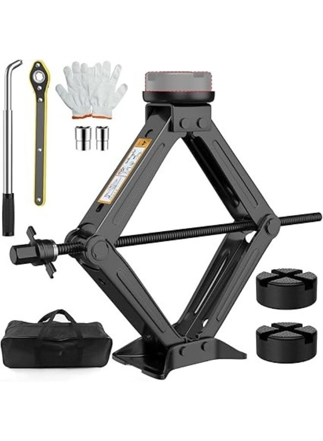 رافعة سيارة 2.5 طن – رافعة مقصية عالمية مع وسادة مطاطية – رافعة محمولة بمفتاح تثبيت العجلات – أداة طوارئ للسيارات، الدفع الرباعي والميني فان - Image 1