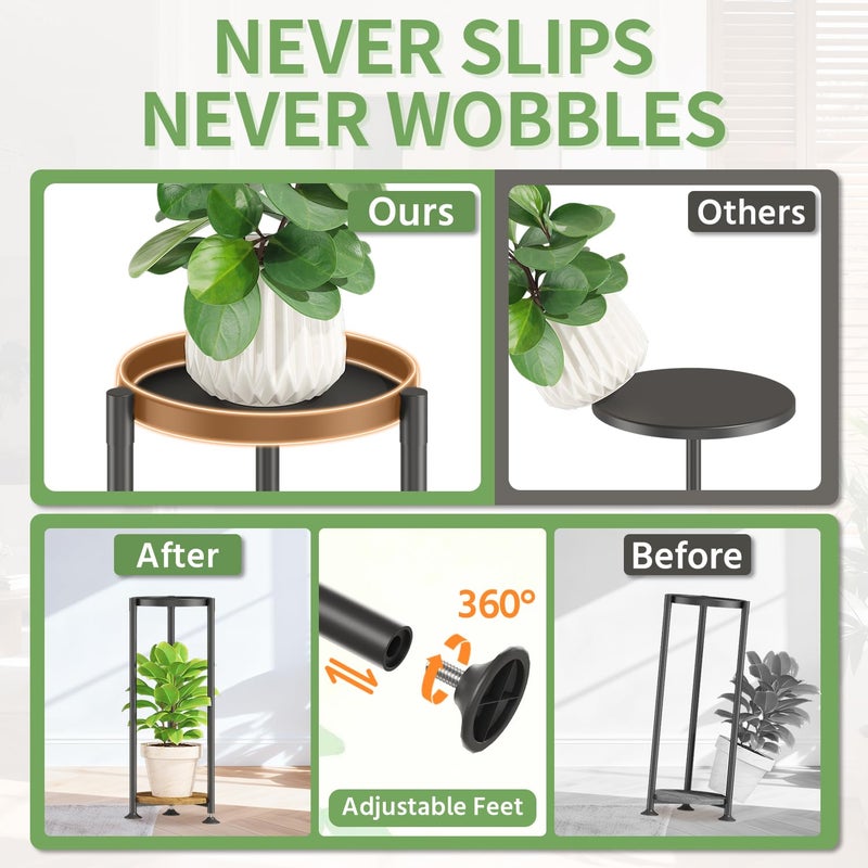 KMOTASUO 2 Tier Black Plant Stand Indoor for Large Tall Heavy Duty Planter, Multiple Sturdy Metal Flower Corner Rack for Narrow House Floor, Iron Vertical Level Round Orchi Holder Organizer, Modern - Image 4