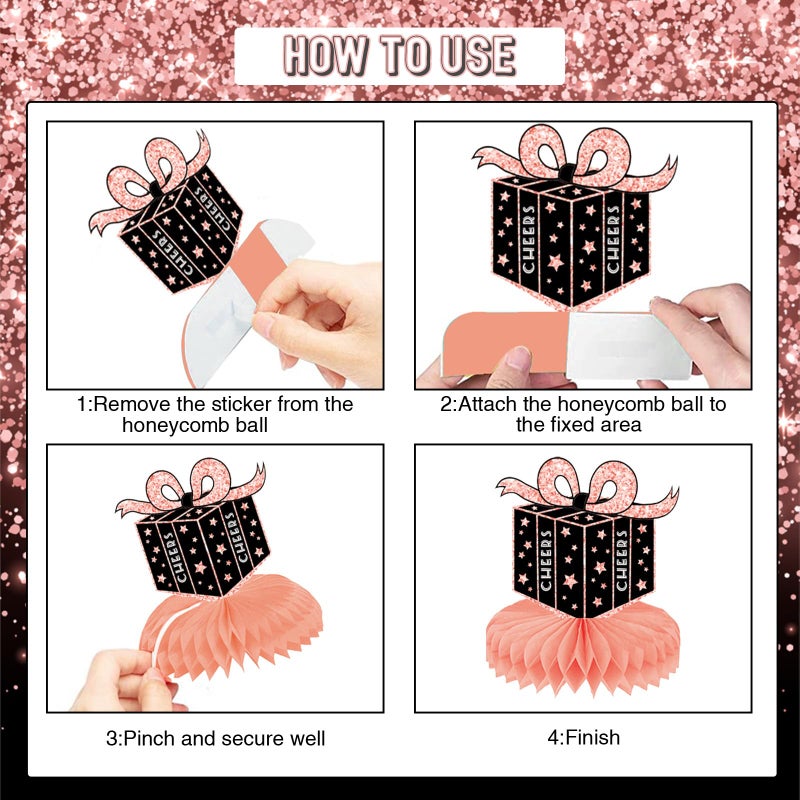 Refavor 70th Birthday Decorations for Women - 9pcs Rose Gold 70 Years 1956 Birthday Party Decorations Pink Honeycomb Centerpieces Table Toppers Decor Supplies - Image 4
