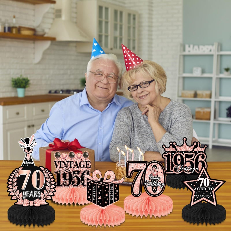 Refavor 70th Birthday Decorations for Women - 9pcs Rose Gold 70 Years 1956 Birthday Party Decorations Pink Honeycomb Centerpieces Table Toppers Decor Supplies - Image 5