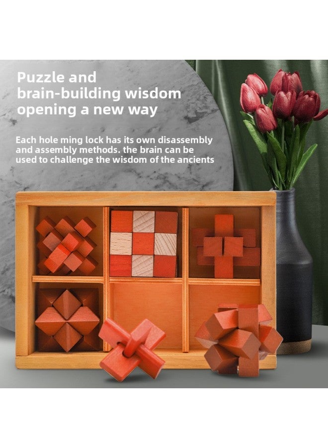 Kongming Lock Luban Lock Set Educational Toys For Primary School Students Early Education Unlocked Wooden Toys 6-Piece Set Gift Box For Children-Color:Kongming Lock Six-piece Set  - Image 4