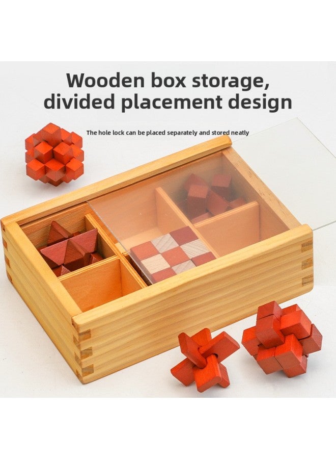 Kongming Lock Luban Lock Set Educational Toys For Primary School Students Early Education Unlocked Wooden Toys 6-Piece Set Gift Box For Children-Color:Kongming Lock Six-piece Set  - Image 5