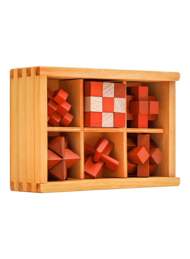 Kongming Lock Luban Lock Set Educational Toys For Primary School Students Early Education Unlocked Wooden Toys 6-Piece Set Gift Box For Children-Color:Kongming Lock Six-piece Set  - Image 1