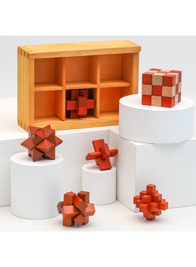 Kongming Lock Luban Lock Set Educational Toys For Primary School Students Early Education Unlocked Wooden Toys 6-Piece Set Gift Box For Children-Color:Kongming Lock Six-piece Set  - Image 2