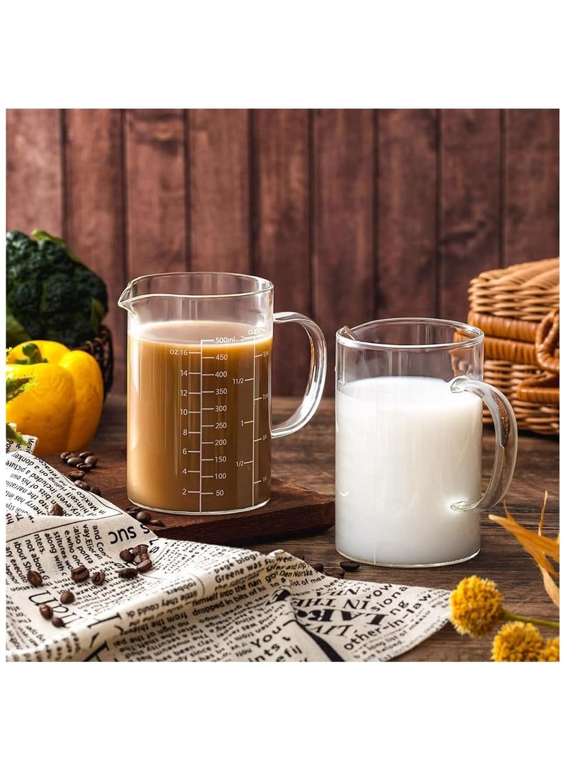 Glass Measuring Cup with Insulate Handle, 2 Pack 500 ML V Shaped Spout High Borosilicate Glass Measuring Cup Three Scales OZ Cup ML for Kitchen Restaurant Home Easy to Read  - Image 4