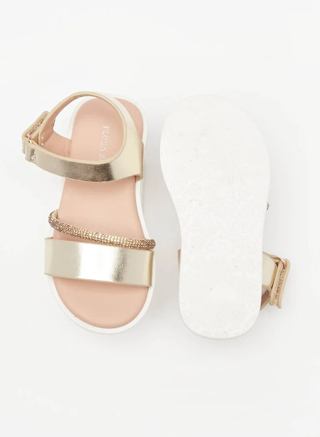 Flora Bella By Shoexpress Girls Embellished Sandals With Hook And Loop Closure