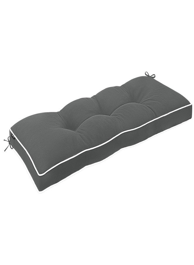 Favoyard Outdoor Bench Cushion 48 x 16 Inch Water-Resistant & 3-Year Fade Resistant Patio Furniture Cushions Tufted Garden Seat Pads for Indoor/Outdoor Porch Sofa Settee Couch with Ties, Dark Grey - Image 1